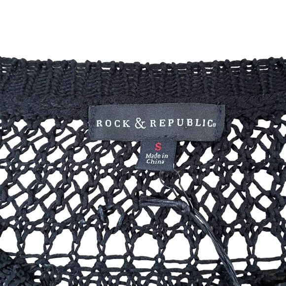 Rock & Republic Open-Knit Black Sweater Women's Size Small Ice Queen New - Picture 2 of 6